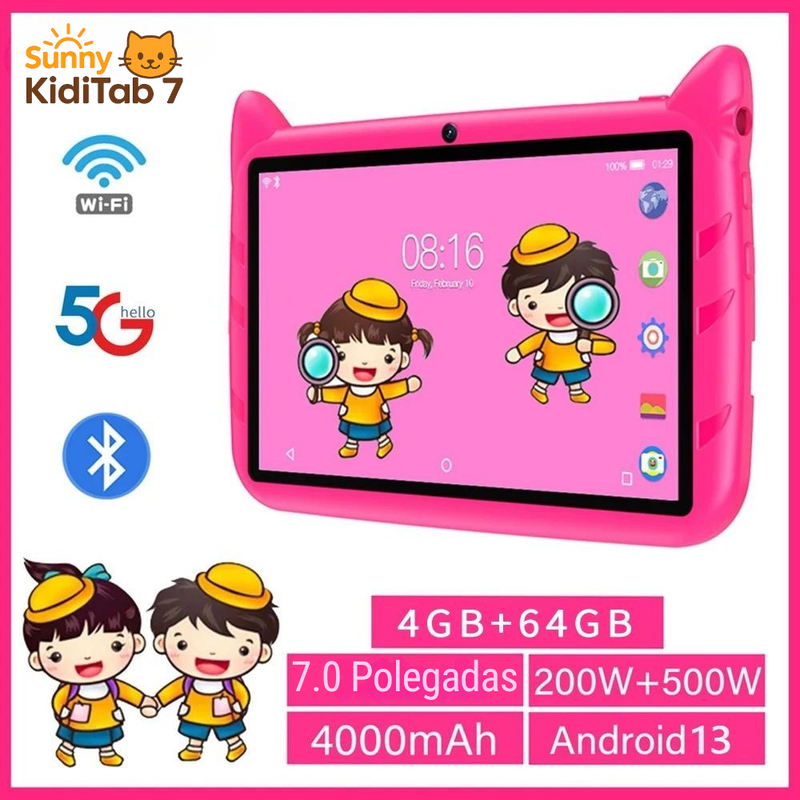 Tablet Infantil SunnyCat KidiTab 7” – Android 13, 4GB+64GB, Wi-Fi 5G e Brinde Capinha