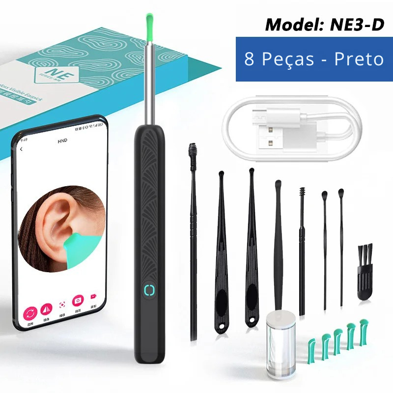 HigienEAR Cam – Kit Inteligente com Câmera HD e LED para Limpeza de Ouvido