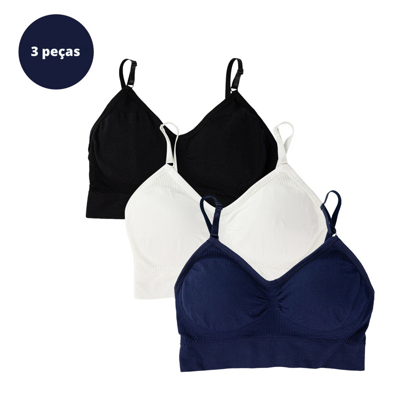 Kit com 3 Sutiãs SeamLess – Conforto, Estilo e Sem Aro (P/M/G/GG)