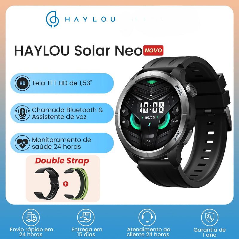 Smartwatch HAYLOU Solar Neo – Tela HD, Chamadas e Monitoramento 24h