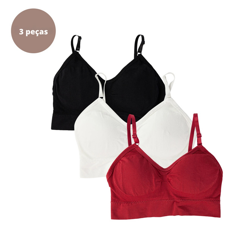 Kit com 3 Sutiãs SeamLess – Conforto, Estilo e Sem Aro (P/M/G/GG)