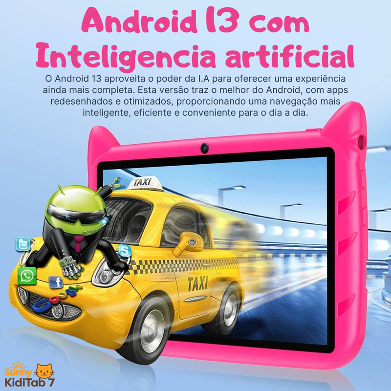 Tablet Infantil SunnyCat KidiTab 7” – Android 13, 4GB+64GB, Wi-Fi 5G e Brinde Capinha