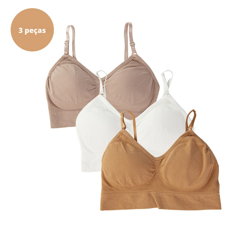 Kit com 3 Sutiãs SeamLess – Conforto, Estilo e Sem Aro (P/M/G/GG)