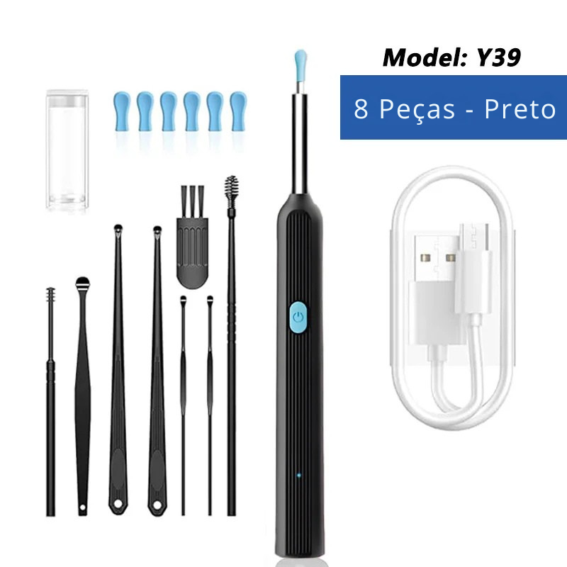 HigienEAR Cam – Kit Inteligente com Câmera HD e LED para Limpeza de Ouvido