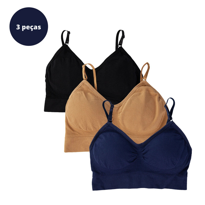 Kit com 3 Sutiãs SeamLess – Conforto, Estilo e Sem Aro (P/M/G/GG)