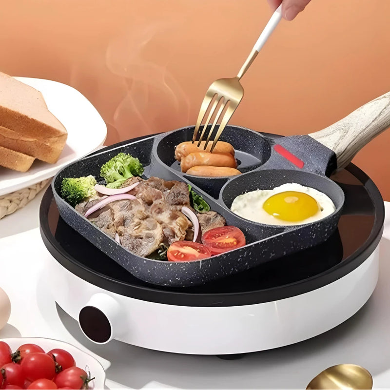 Frigideira de Mármore Antiaderente 3 Divisórias – Prepare Vários Pratos ao Mesmo Tempo