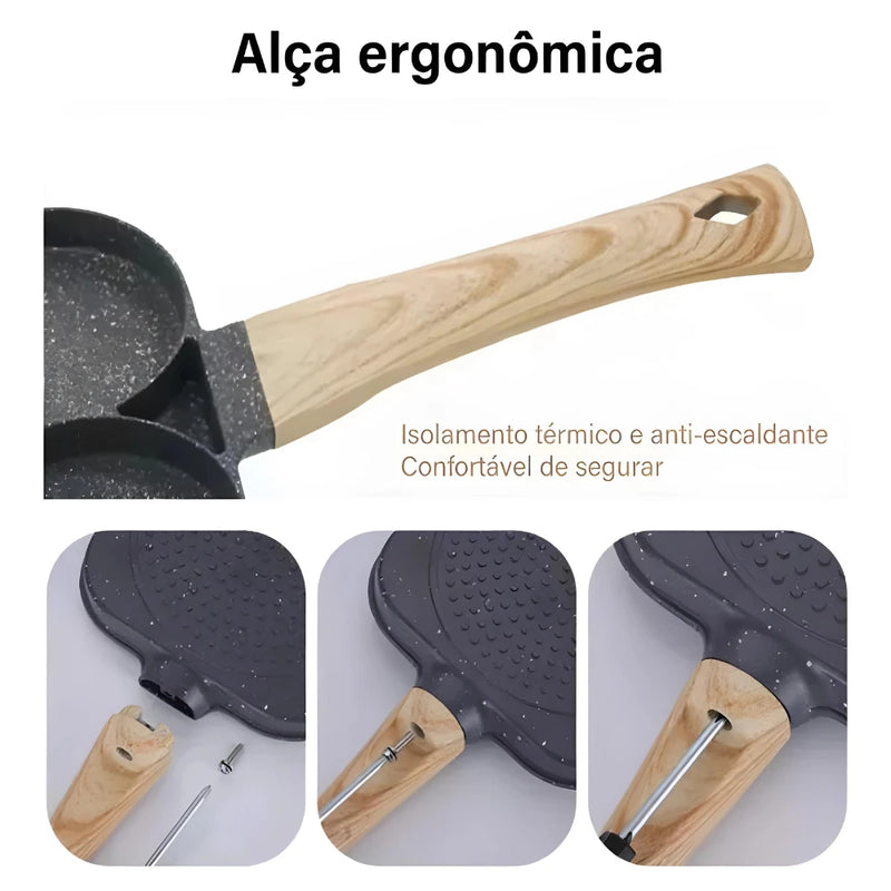 Frigideira de Mármore Antiaderente 3 Divisórias – Prepare Vários Pratos ao Mesmo Tempo