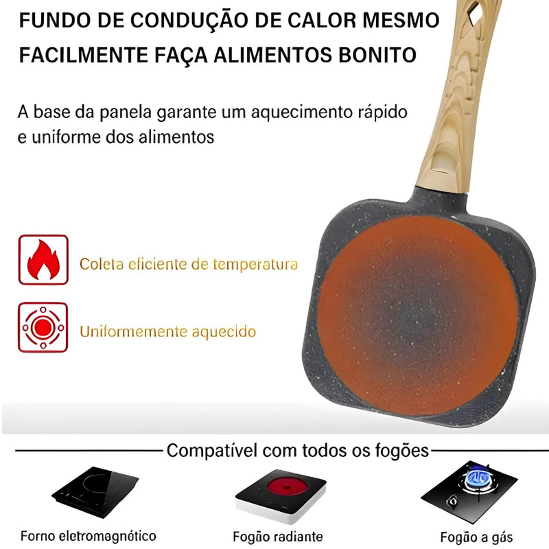 Frigideira de Mármore Antiaderente 3 Divisórias – Prepare Vários Pratos ao Mesmo Tempo