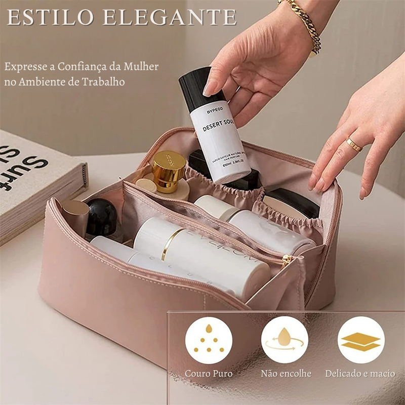 Nécessaire de Couro Impermeável – Espaçosa, Elegante e Portátil