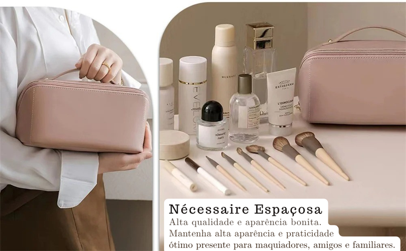 Nécessaire de Couro Impermeável – Espaçosa, Elegante e Portátil