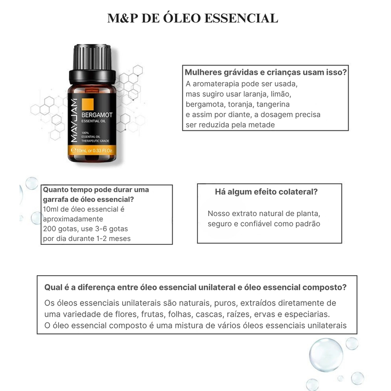 MAYJAM Óleo Essencial Natural 10ml – Difusor, Banho e Massagem