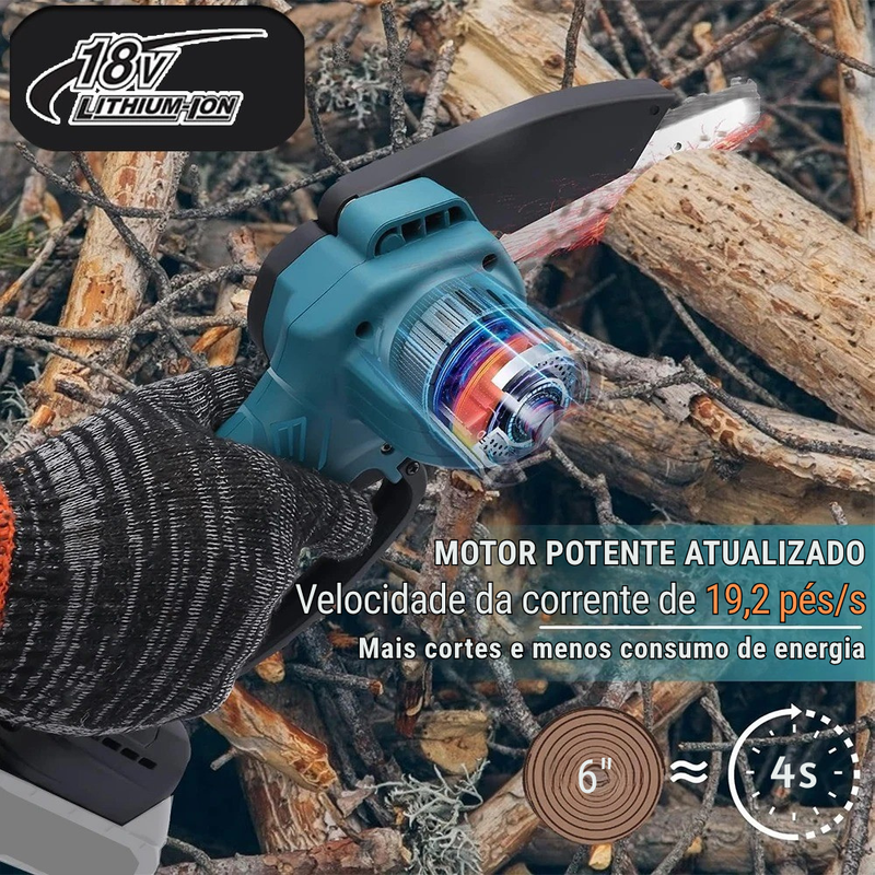 Mini Motosserra Elétrica 6” Compatível Makita 18V – Portátil e Potente