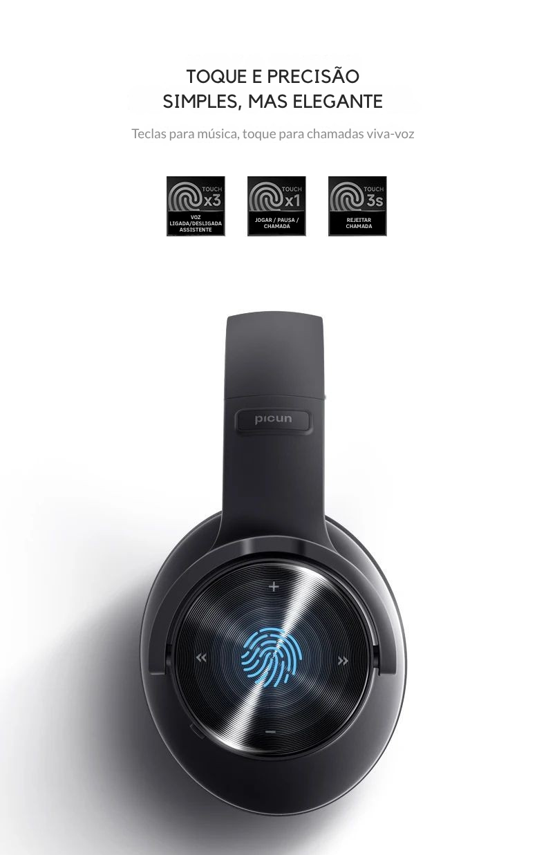 Fone Bluetooth Picun B8 – Som Hi-Fi, 120h de Bateria e Conforto Over-Ear