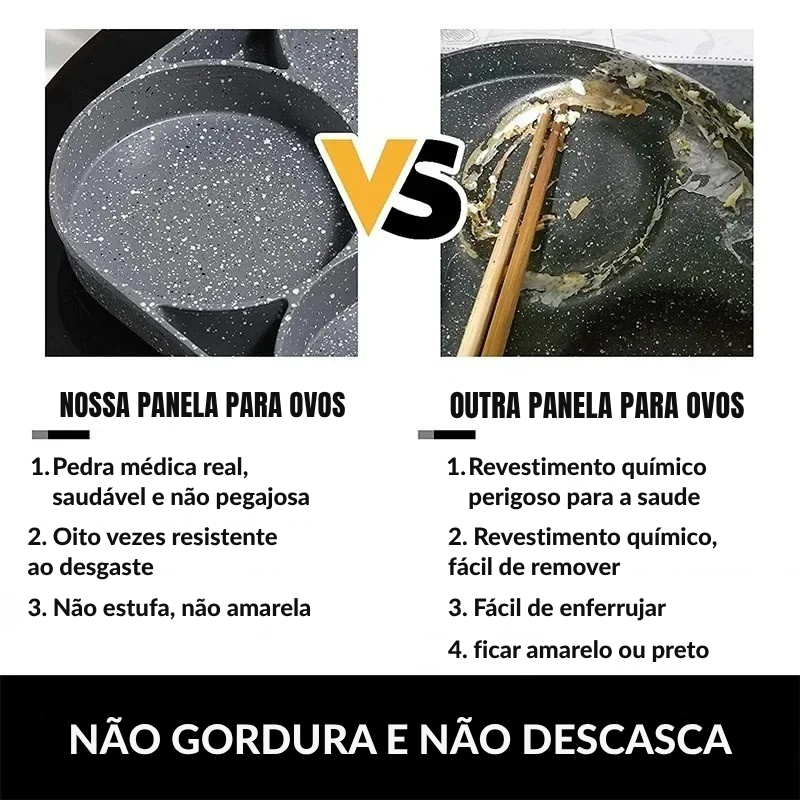 Frigideira de Mármore Antiaderente 3 Divisórias – Prepare Vários Pratos ao Mesmo Tempo