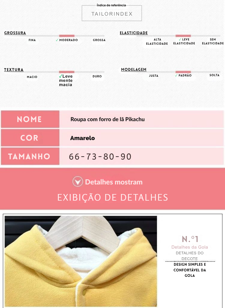 Macacão Pikachu Bebê Inverno – Flanela Grossa, Oficial Pokémon