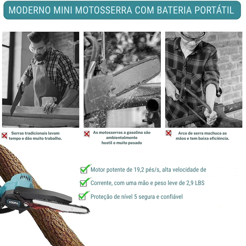 Mini Motosserra Elétrica 6” Compatível Makita 18V – Portátil e Potente