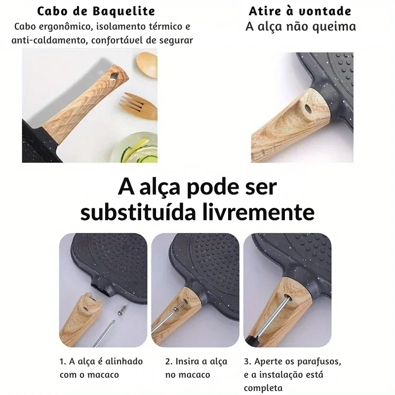 Frigideira de Mármore Antiaderente 3 Divisórias – Prepare Vários Pratos ao Mesmo Tempo