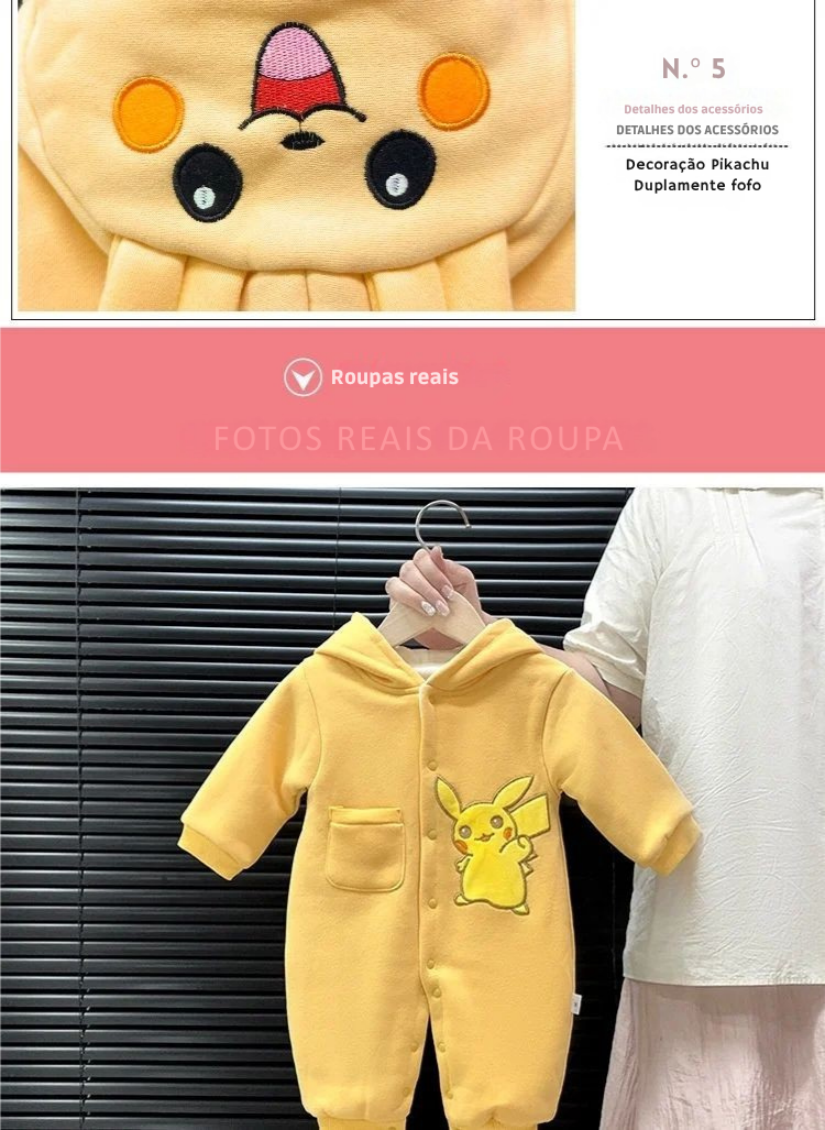 Macacão Pikachu Bebê Inverno – Flanela Grossa, Oficial Pokémon