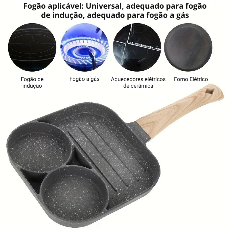 Frigideira de Mármore Antiaderente 3 Divisórias – Prepare Vários Pratos ao Mesmo Tempo