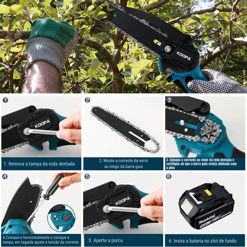 Mini Motosserra Elétrica 6” Compatível Makita 18V – Portátil e Potente