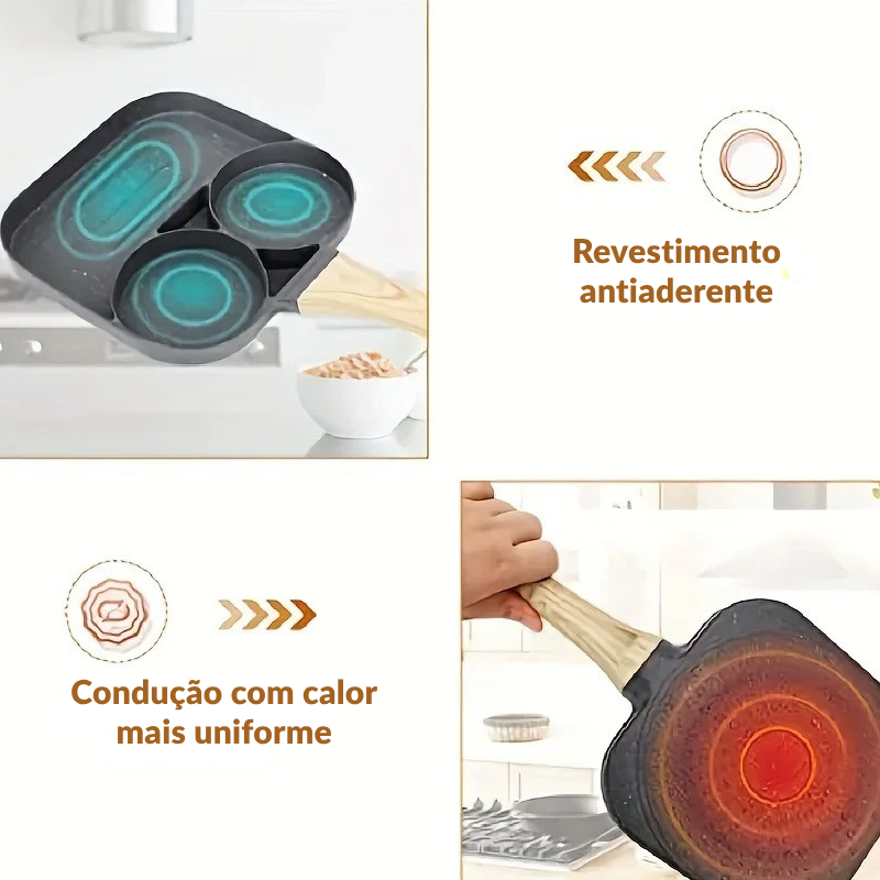 Frigideira de Mármore Antiaderente 3 Divisórias – Prepare Vários Pratos ao Mesmo Tempo
