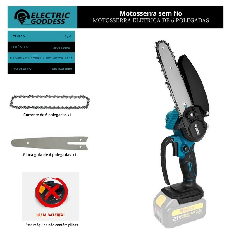 Mini Motosserra Elétrica 6” Compatível Makita 18V – Portátil e Potente