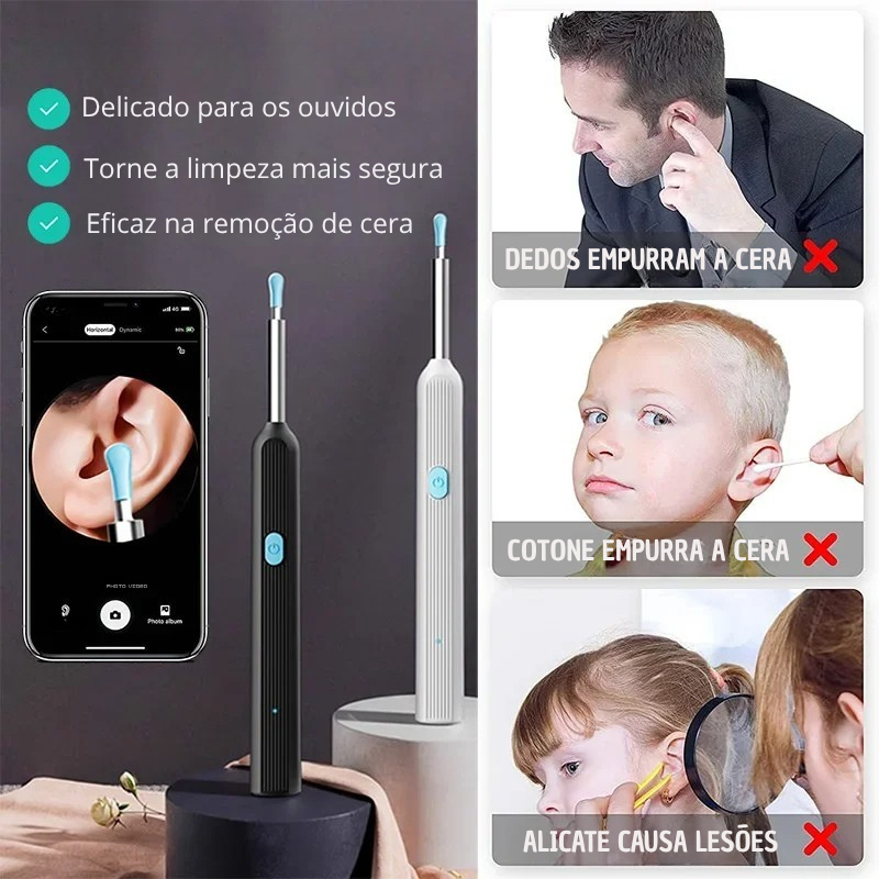 HigienEAR Cam – Kit Inteligente com Câmera HD e LED para Limpeza de Ouvido