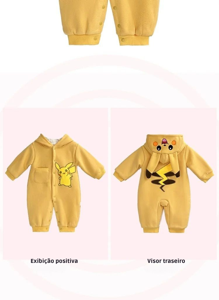 Macacão Pikachu Bebê Inverno – Flanela Grossa, Oficial Pokémon