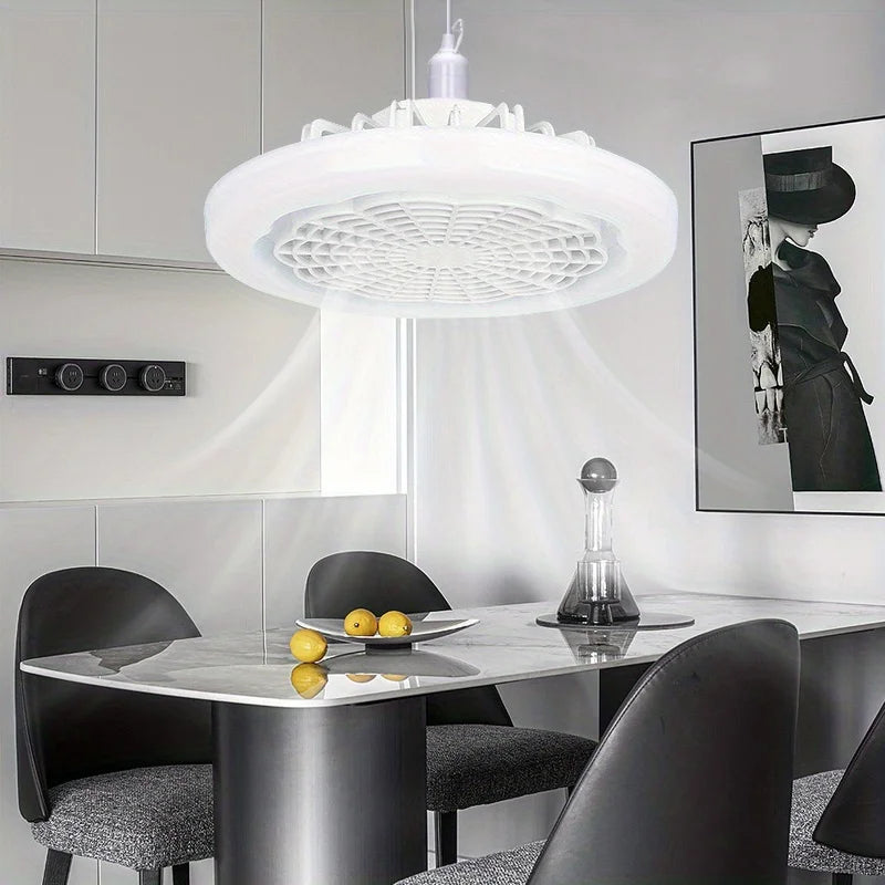 Lâmpada com Ventilador, Luz LED Ajustável e Controle Remoto