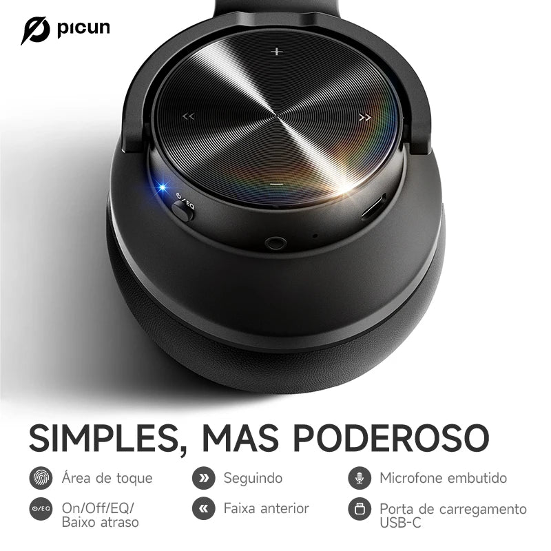 Fone Bluetooth Picun B8 – Som Hi-Fi, 120h de Bateria e Conforto Over-Ear