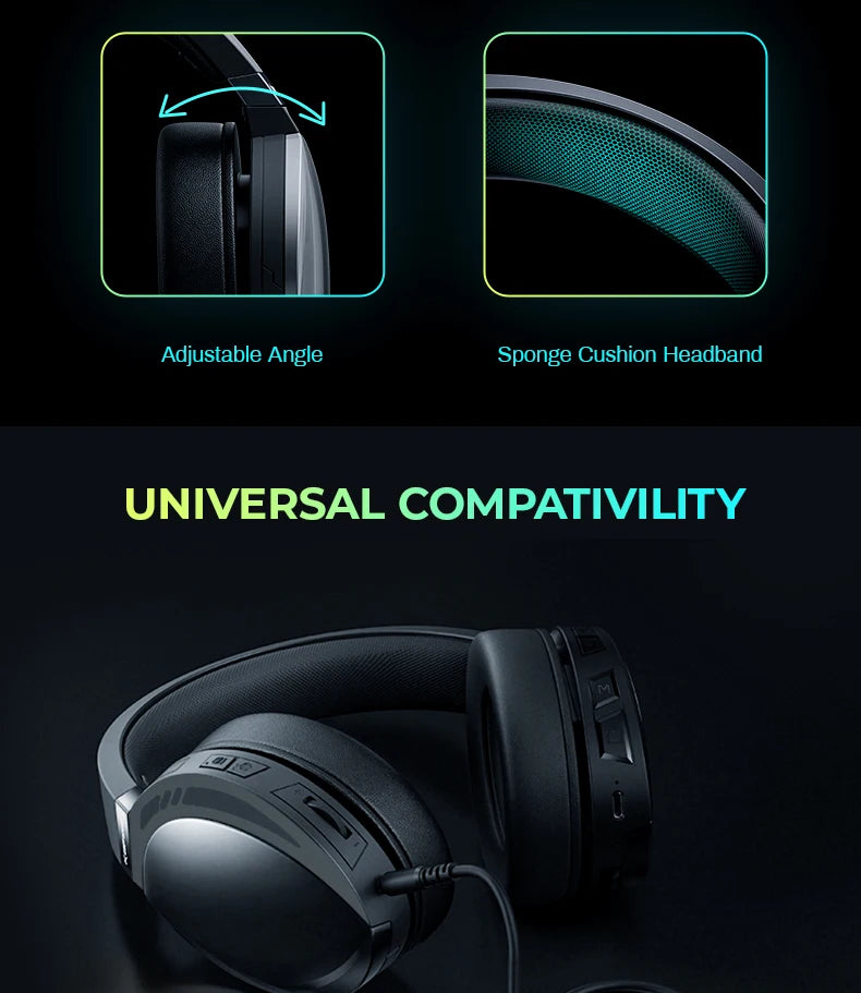 Headset Gamer 100h Bateria, Som 3D e Cancelamento de Ruído – Bluetooth 5.4