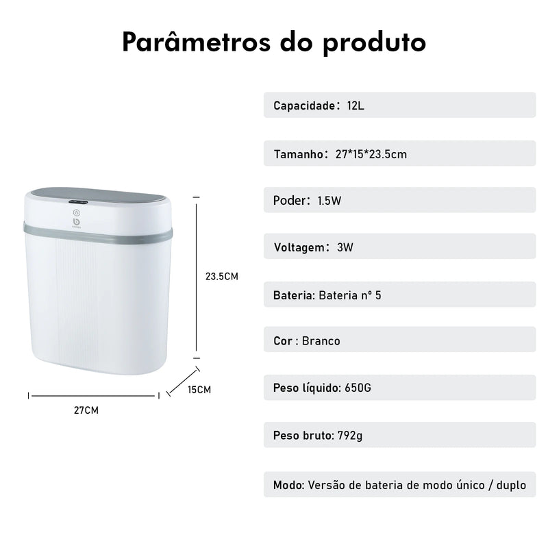 Lixeira Inteligente 12L com Sensor Automático