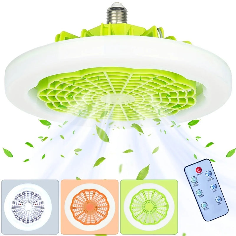 Lâmpada com Ventilador, Luz LED Ajustável e Controle Remoto