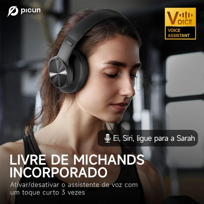 Fone Bluetooth Picun B8 – Som Hi-Fi, 120h de Bateria e Conforto Over-Ear