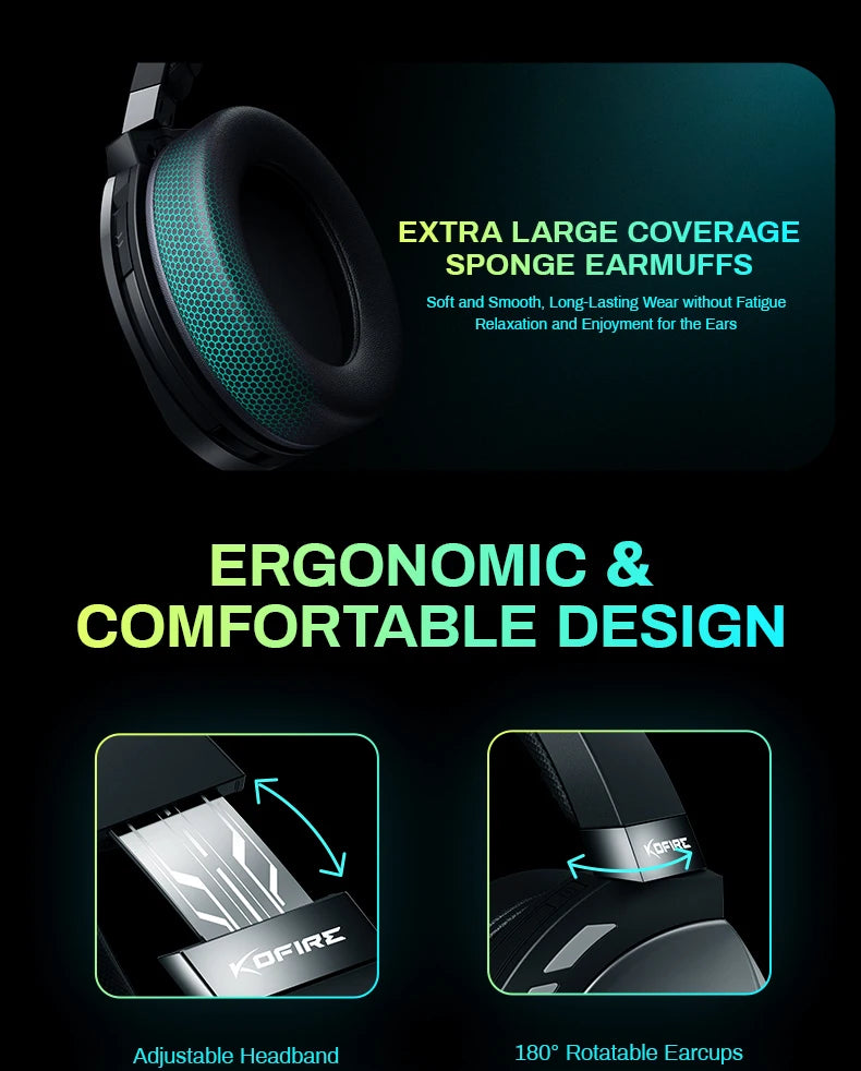 Headset Gamer 100h Bateria, Som 3D e Cancelamento de Ruído – Bluetooth 5.4