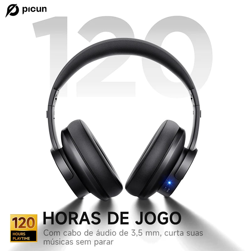 Fone Bluetooth Picun B8 – Som Hi-Fi, 120h de Bateria e Conforto Over-Ear