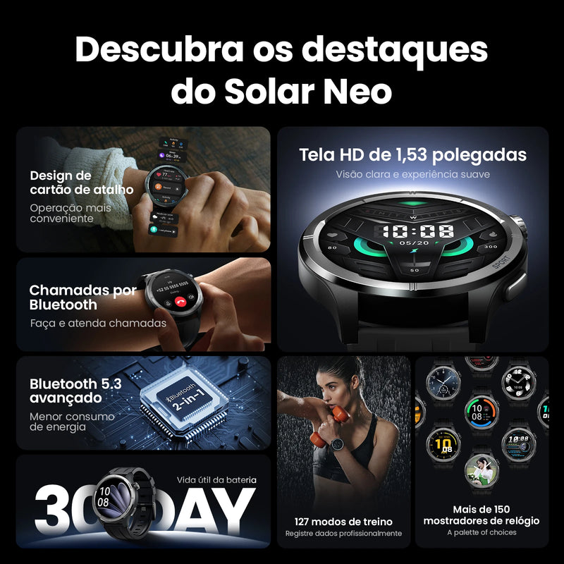 Smartwatch HAYLOU Solar Neo – Tela HD, Chamadas e Monitoramento 24h