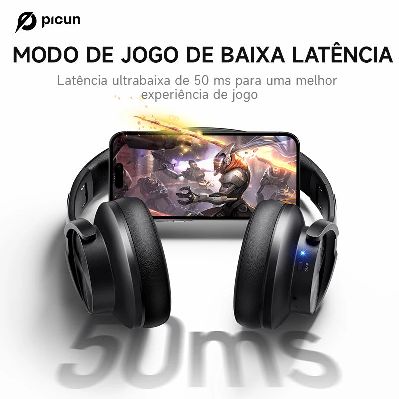 Fone Bluetooth Picun B8 – Som Hi-Fi, 120h de Bateria e Conforto Over-Ear