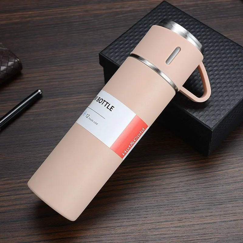 Kit Garrafa Térmica 500ml + 3 Xícaras – Mantém Bebidas Quentes e é Ótimo para Presentear