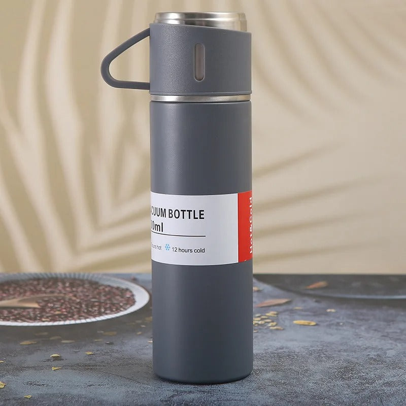 Kit Garrafa Térmica 500ml + 3 Xícaras – Mantém Bebidas Quentes e é Ótimo para Presentear