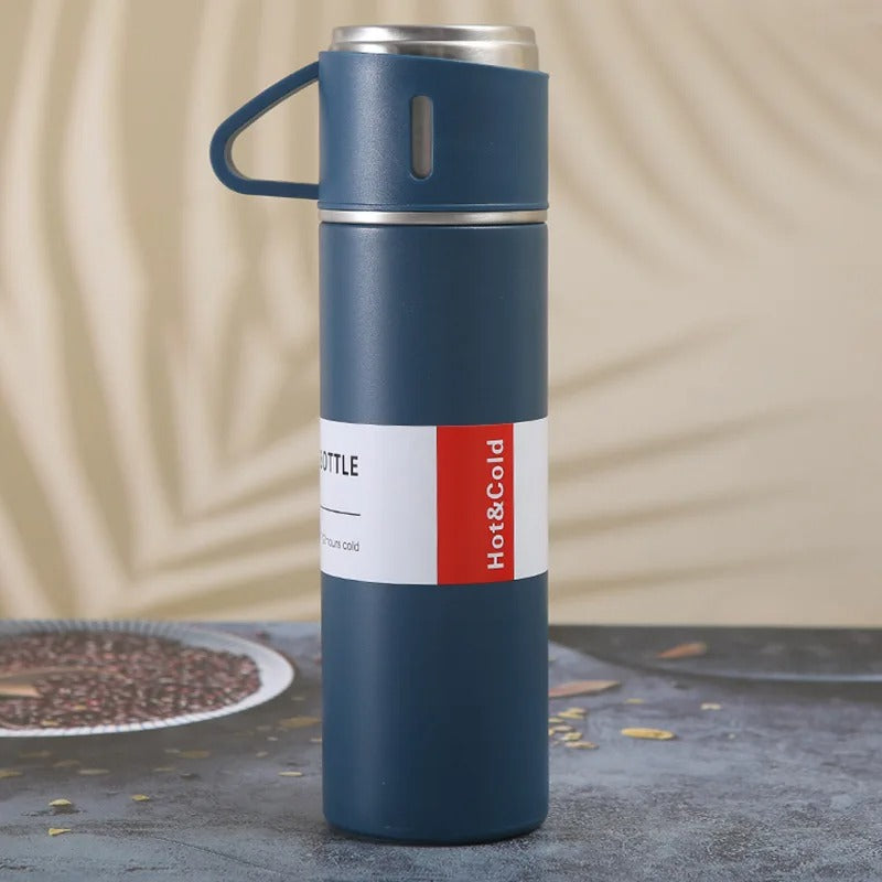 Kit Garrafa Térmica 500ml + 3 Xícaras – Mantém Bebidas Quentes e é Ótimo para Presentear