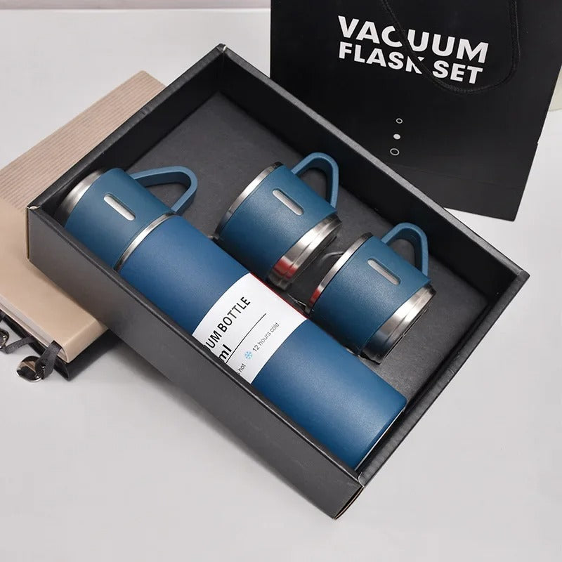 Kit Garrafa Térmica 500ml + 3 Xícaras – Mantém Bebidas Quentes e é Ótimo para Presentear