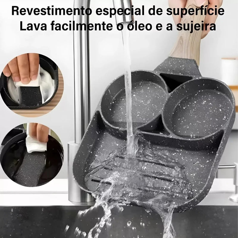 Frigideira de Mármore Antiaderente 3 Divisórias – Prepare Vários Pratos ao Mesmo Tempo