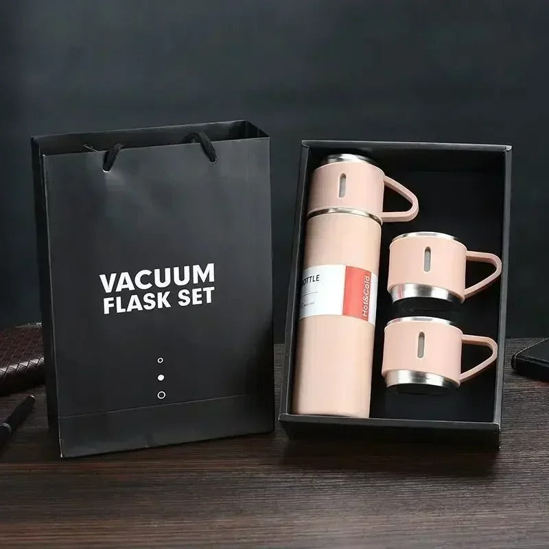 Kit Garrafa Térmica 500ml + 3 Xícaras – Mantém Bebidas Quentes e é Ótimo para Presentear
