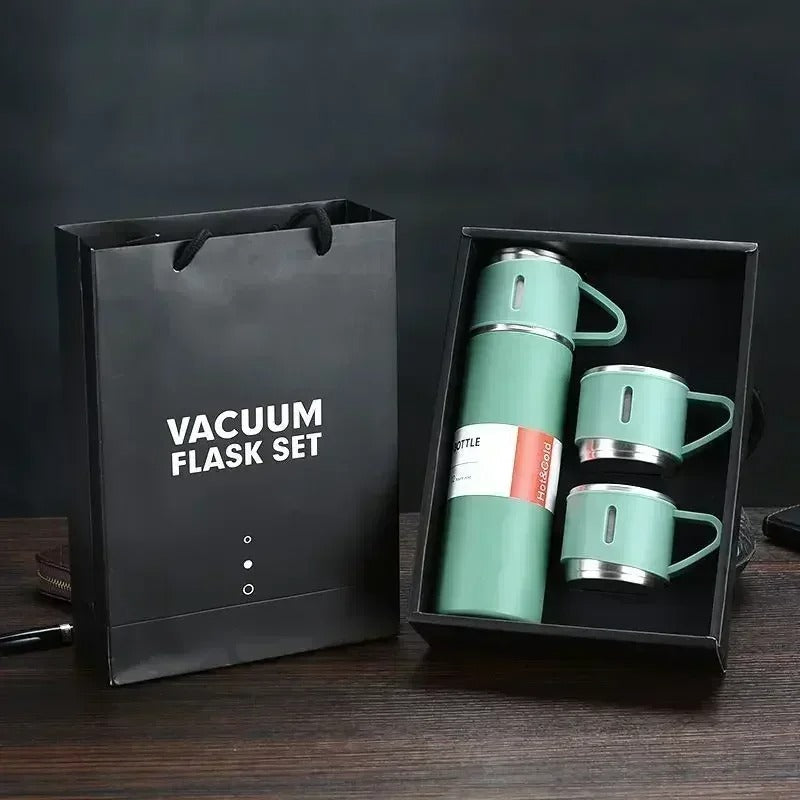 Kit Garrafa Térmica 500ml + 3 Xícaras – Mantém Bebidas Quentes e é Ótimo para Presentear