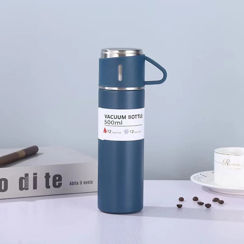 Kit Garrafa Térmica 500ml + 3 Xícaras – Mantém Bebidas Quentes e é Ótimo para Presentear