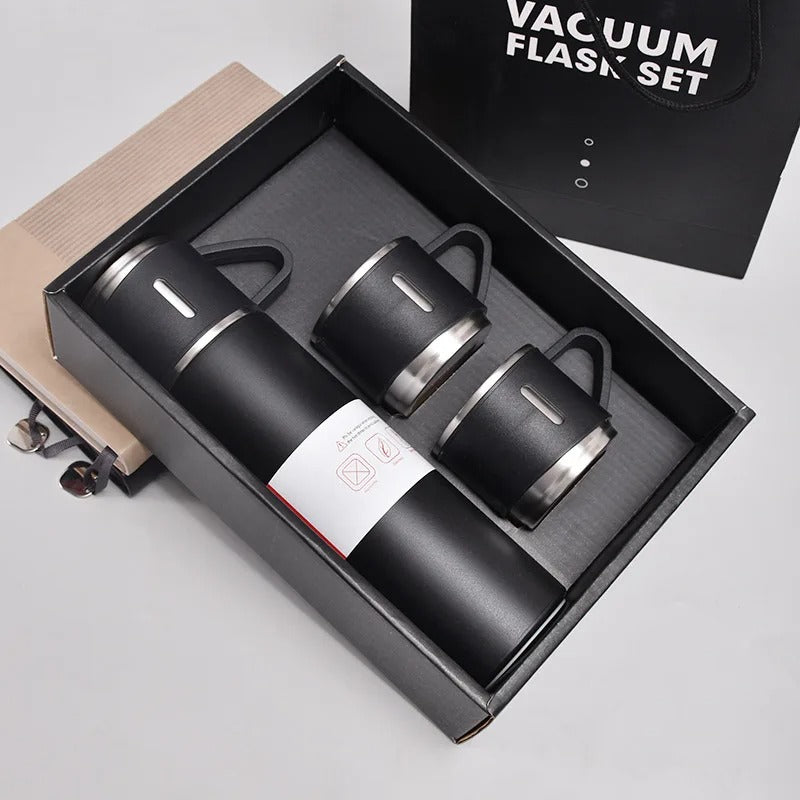 Kit Garrafa Térmica 500ml + 3 Xícaras – Mantém Bebidas Quentes e é Ótimo para Presentear