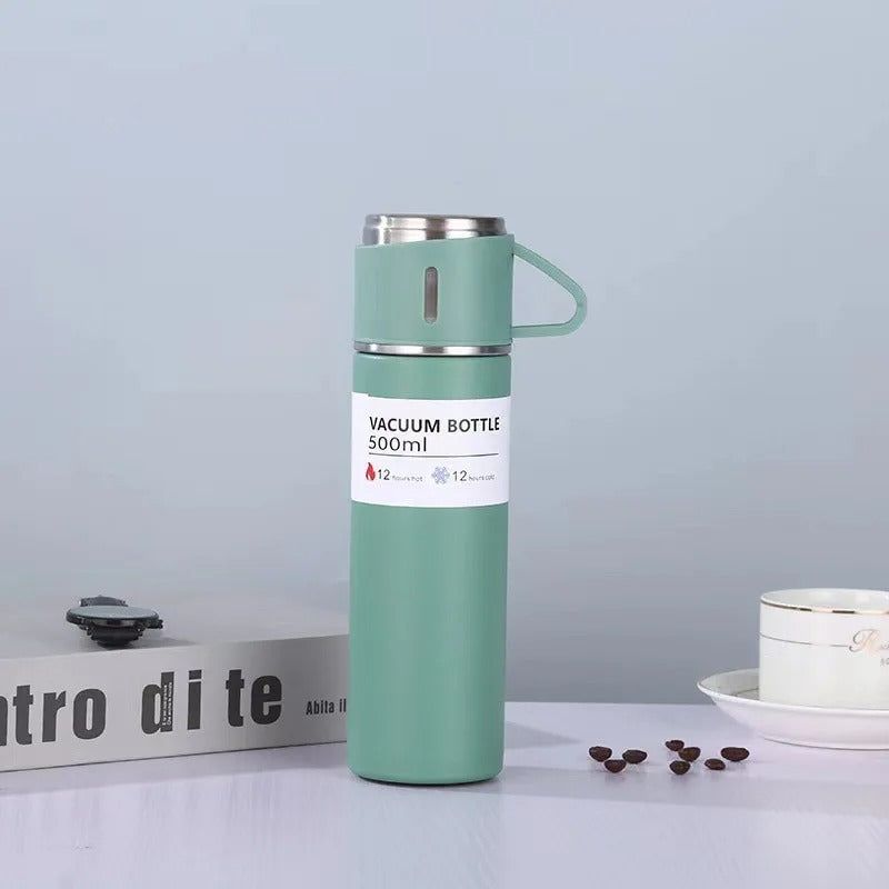 Kit Garrafa Térmica 500ml + 3 Xícaras – Mantém Bebidas Quentes e é Ótimo para Presentear